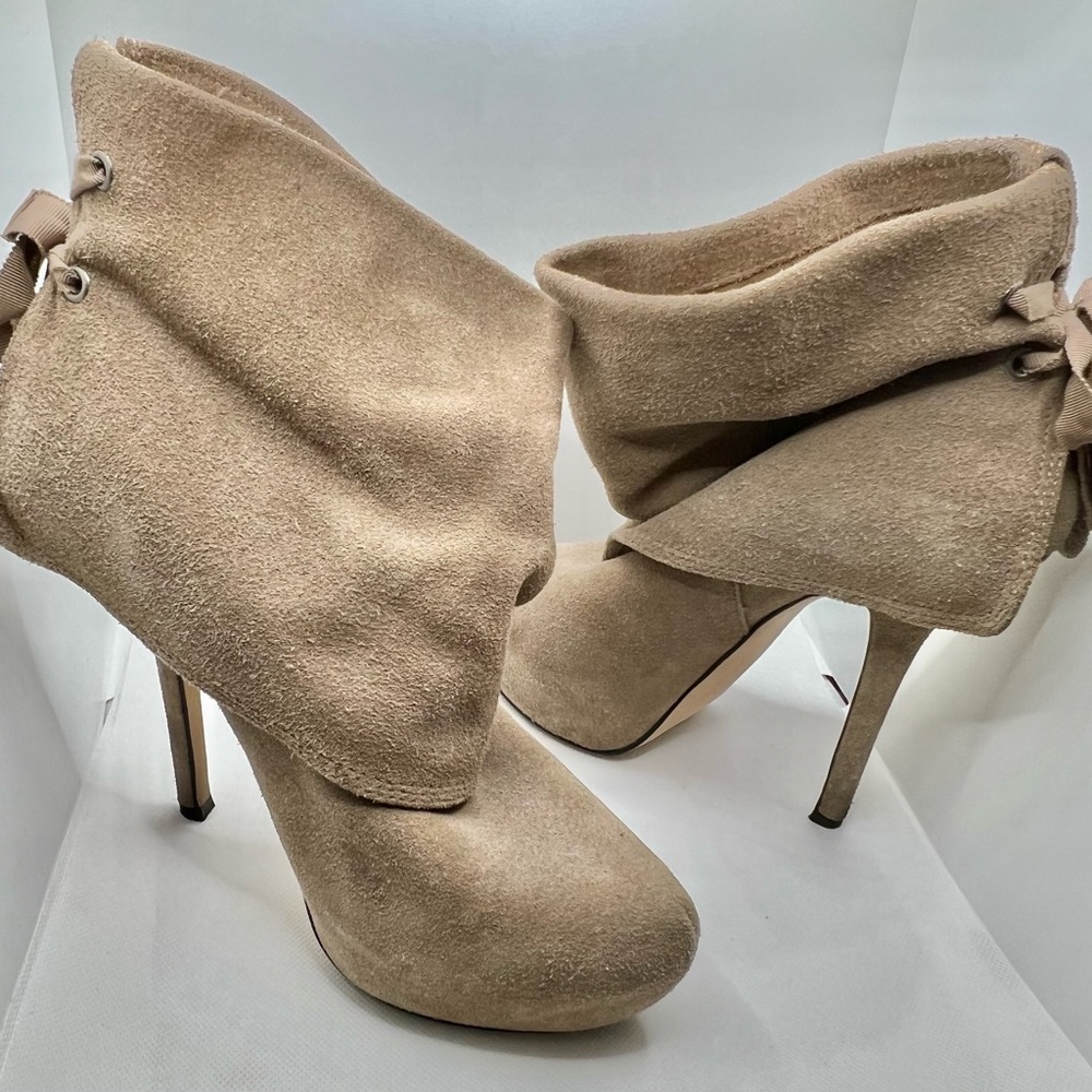 Size 8, 4-inch Heel, Mid-Calf, Heeled Boots, Tan Color